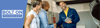 A service advisor with happy customers using auto repair management software